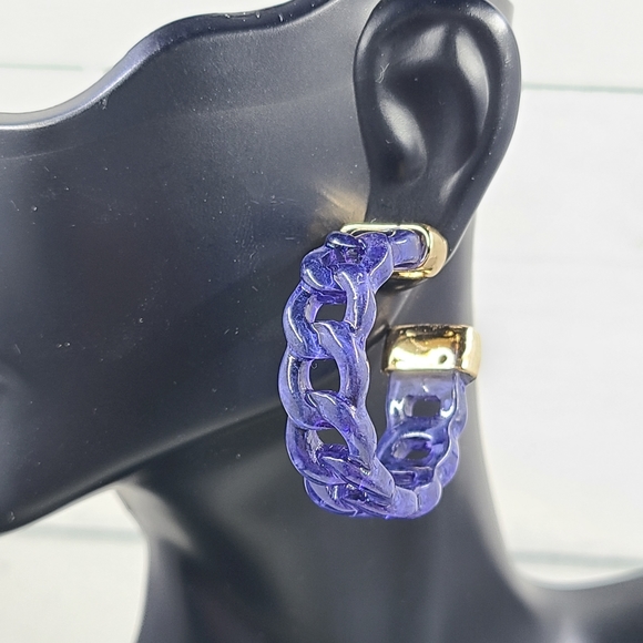 Clear Dark Blue Chain Link Lucite Hoop Earrings - Picture 6 of 9